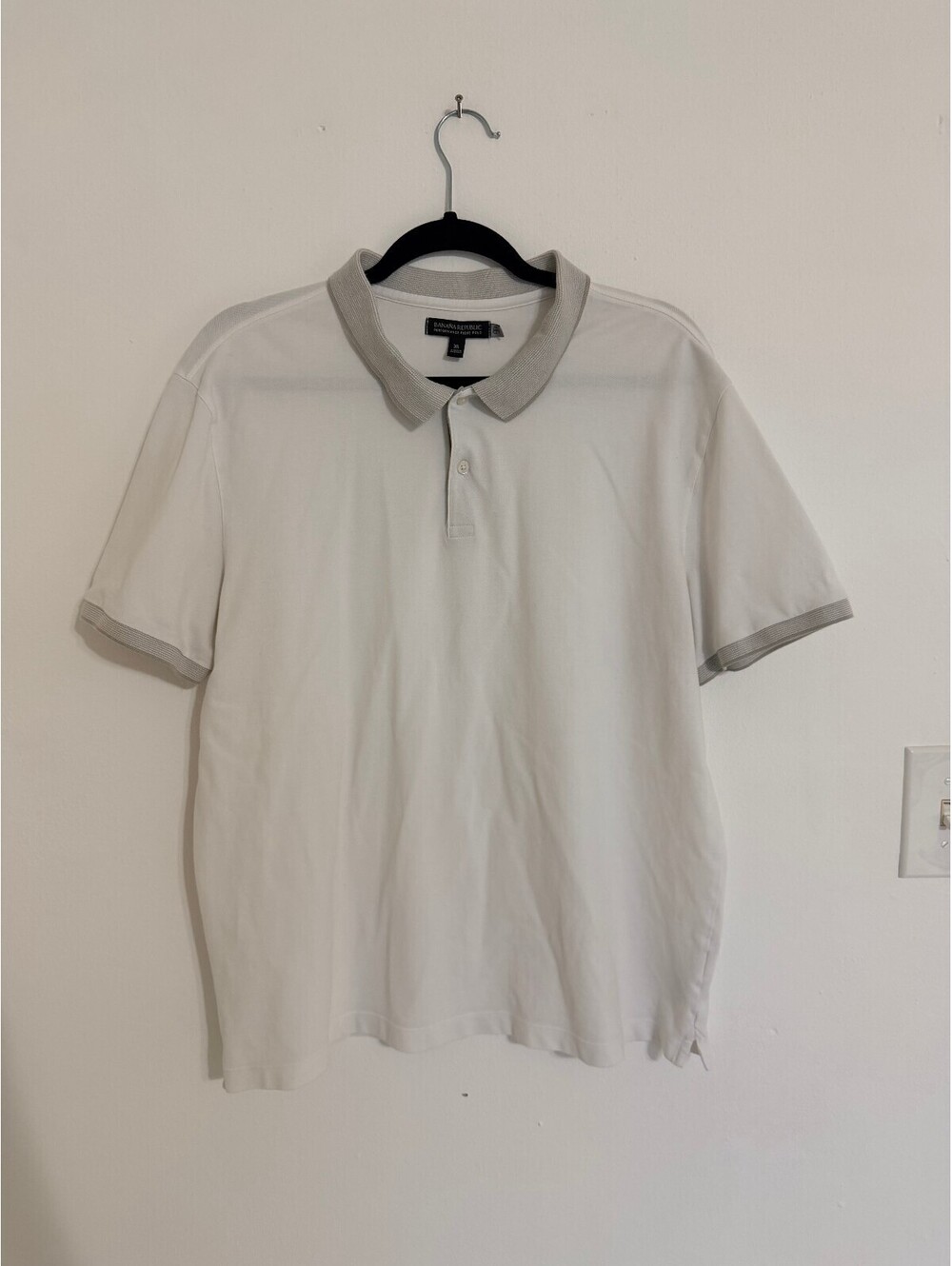 Banana Republic Performance Pique Polo Shirt White Gray Trim Men's XL - Picture 2 of 7